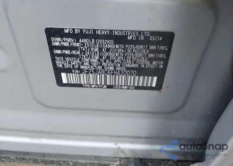 2015 Subaru Forester 2.5I из США, поврежденный, VIN JF2SJABC6FH420070